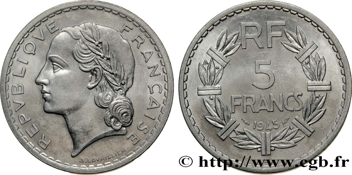 5 francs Lavrillier, aluminium 1945 Beaumont-Le-Roger F.339/4 fST64 