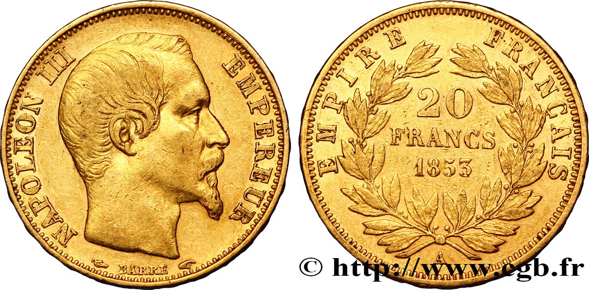 20 francs or Napoléon III, tête nue 1853 Paris F.531/1 TTB45 