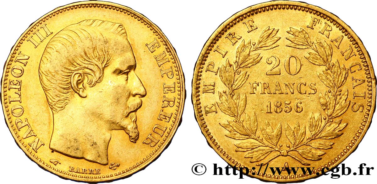 20 francs or Napoléon III, tête nue 1856 Paris F.531/9 BB45 