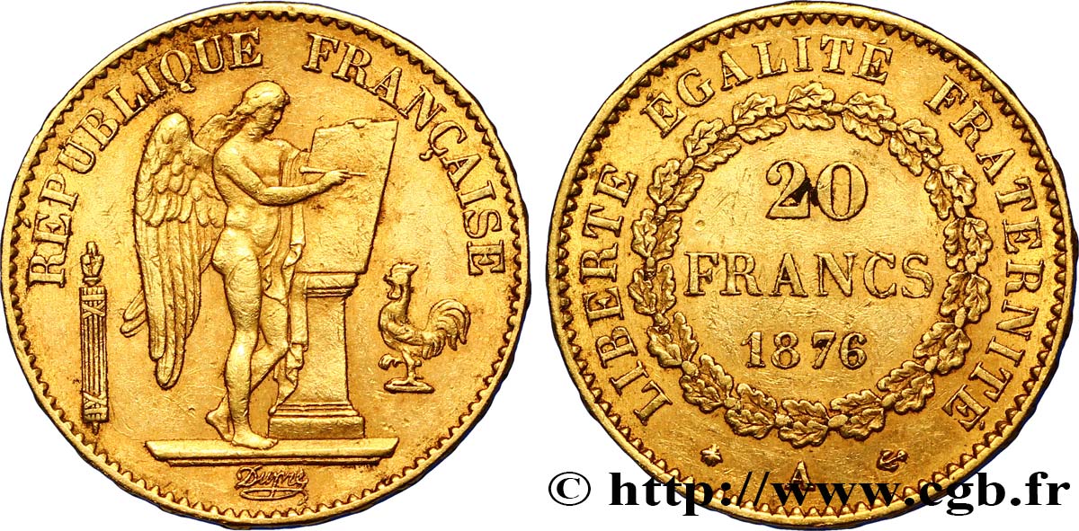 20 francs or Génie, Troisième République 1876 Paris F.533/4 XF48 