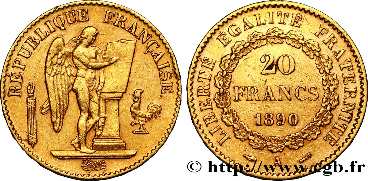 20 francs or Génie, Troisième République 1890 Paris F.533/14 TTB50 