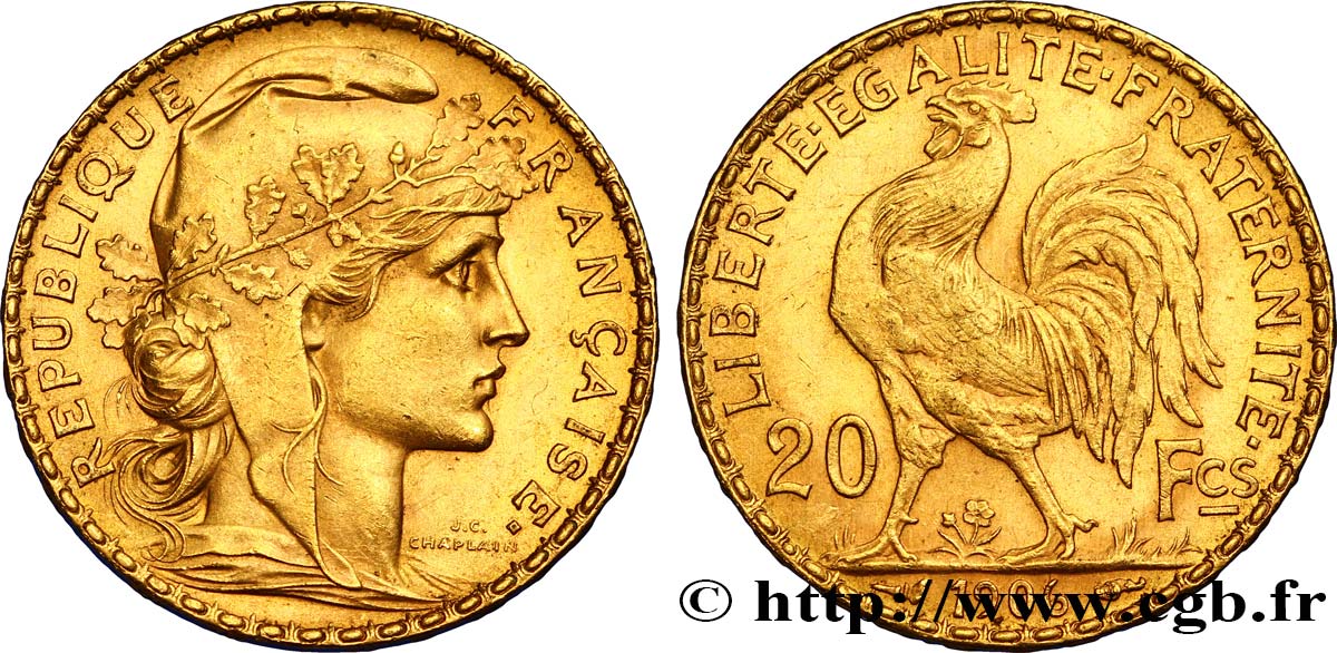 20 francs or Coq, Dieu protège la France 1906 Paris F.534/11 AU50 