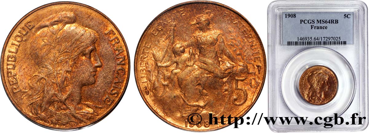 5 centimes Daniel-Dupuis 1908  F.119/19 MS62 