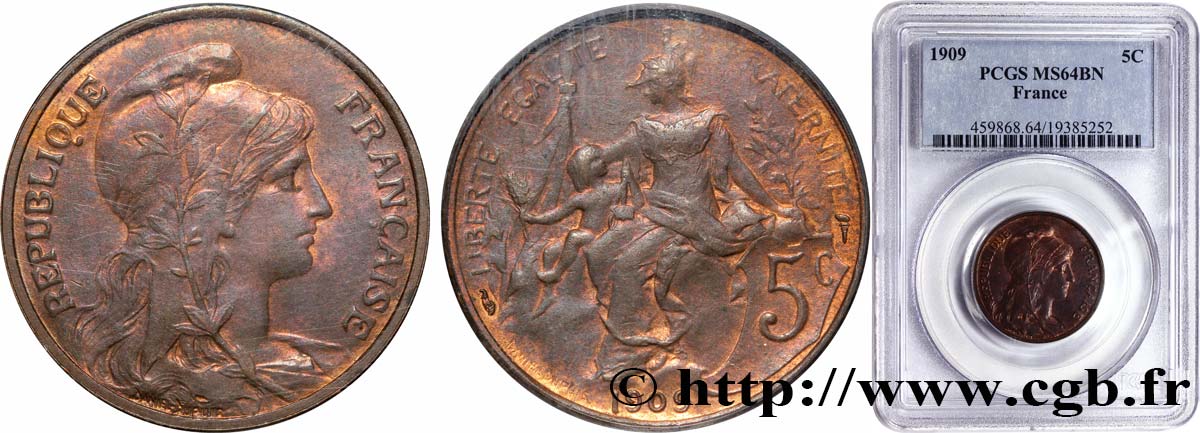 5 centimes Daniel-Dupuis 1909  F.119/20 SPL60 