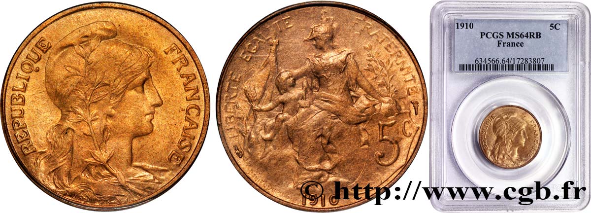 5 centimes Daniel-Dupuis 1910  F.119/22 MS64 