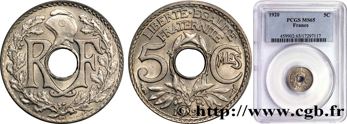 5 centimes Lindauer, petit module 1920  F.122/2 MS64 