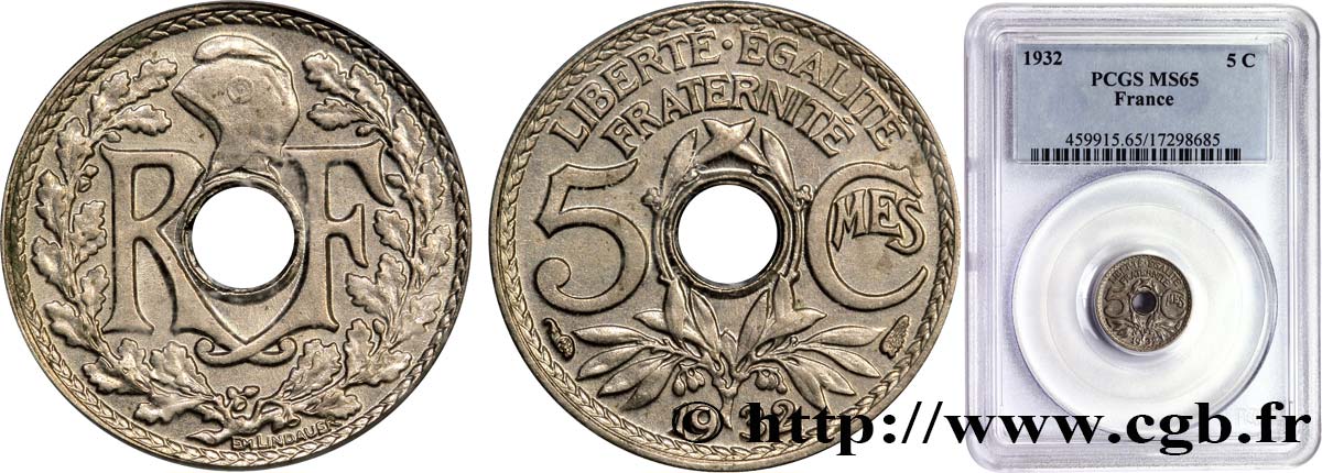 5 centimes Lindauer, petit module 1932 Paris F.122/15 fST63 