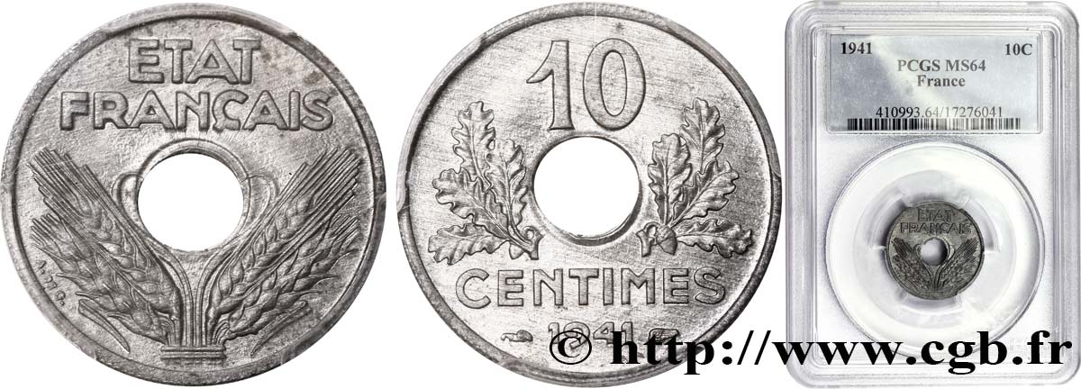 10 centimes État français, grand module 1941 Paris F.141/2 SC64 