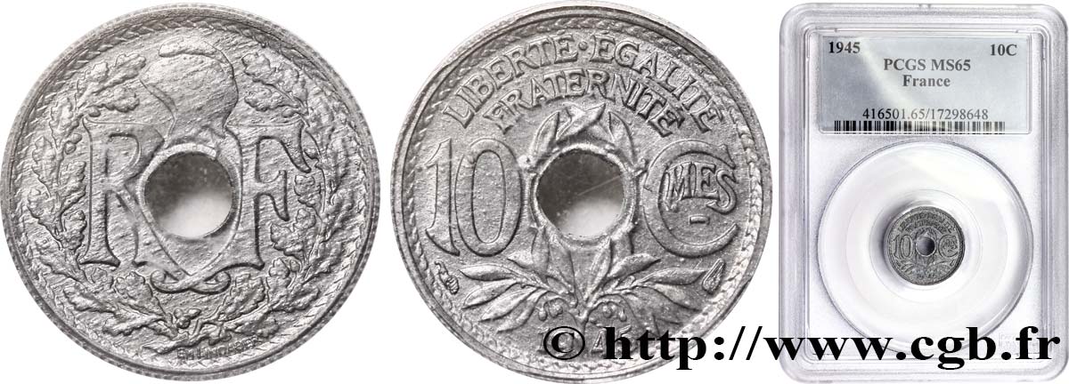10 centimes Lindauer, petit module 1945  F.143/2 ST65 PCGS