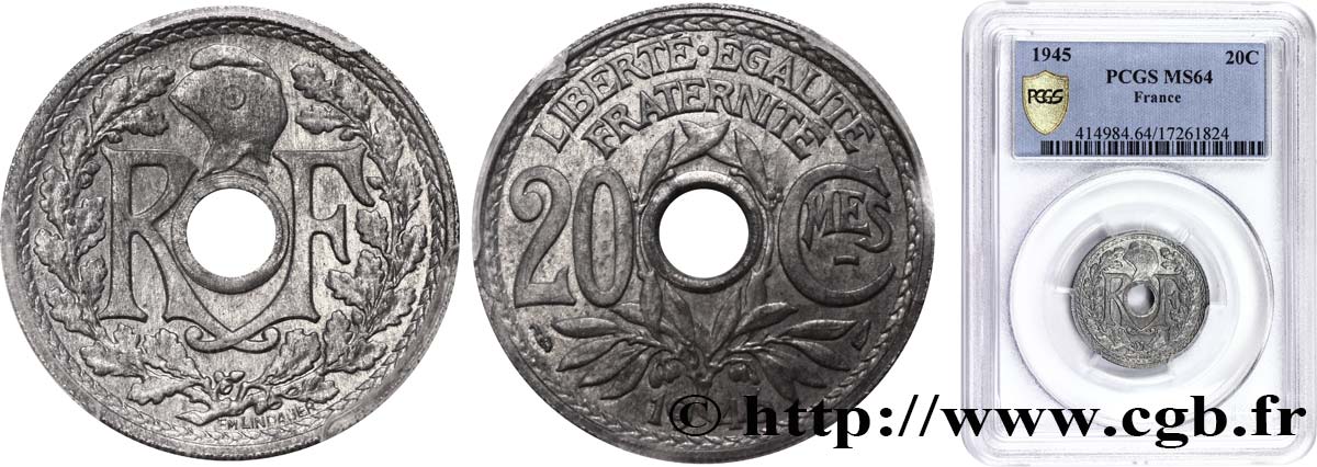 20 centimes Lindauer Zinc 1945  F.155/2 MS63 