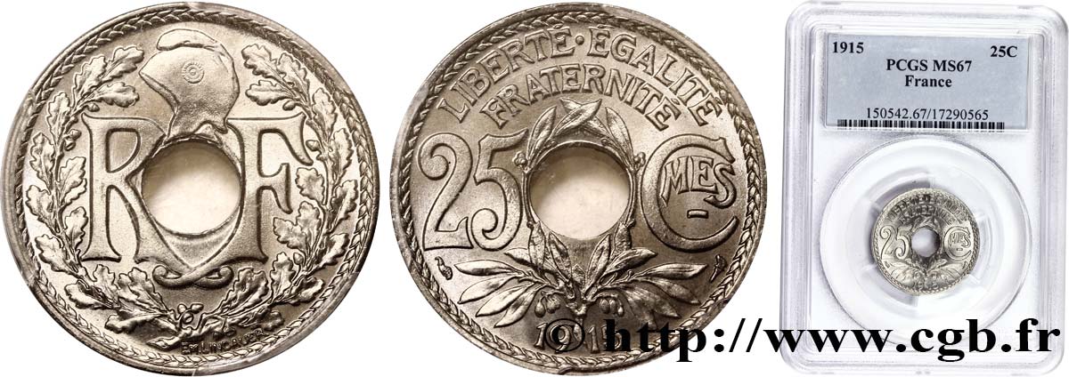 25 centimes Lindauer, Cmes souligné 1915  F.170/3 MS67 PCGS