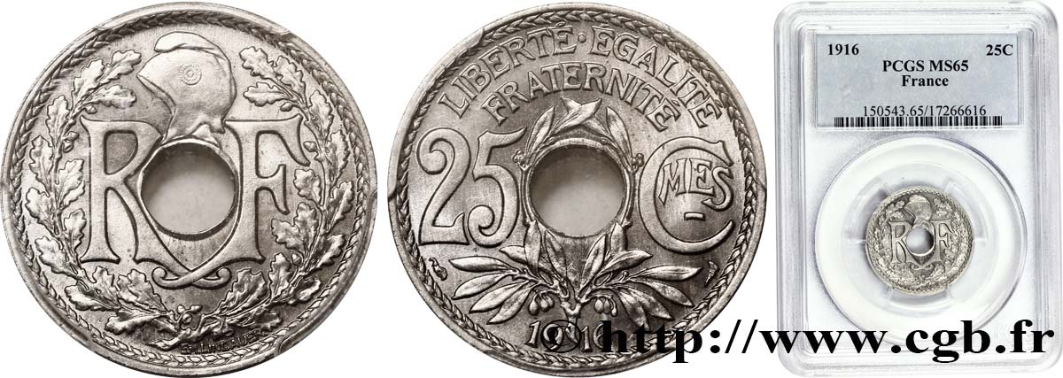 25 centimes Lindauer, Cmes souligné 1916  F.170/4 FDC65 PCGS