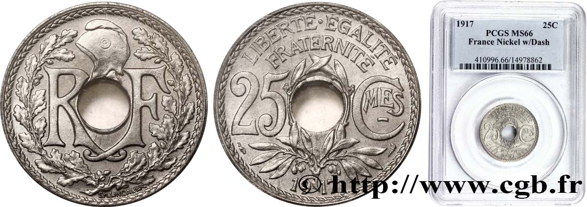 25 centimes Lindauer, Cmes souligné 1917  F.170/5 ST66 PCGS