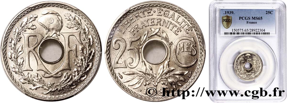 25 centimes Lindauer, maillechort 1939  F.172/3 MS65 