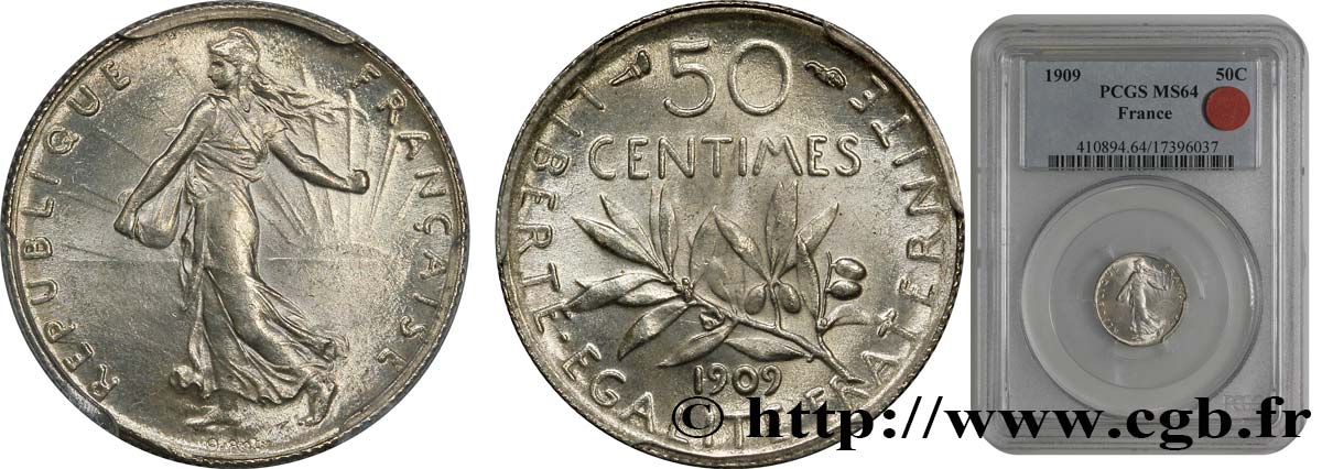 50 centimes Semeuse 1909  F.190/16 SPL63 