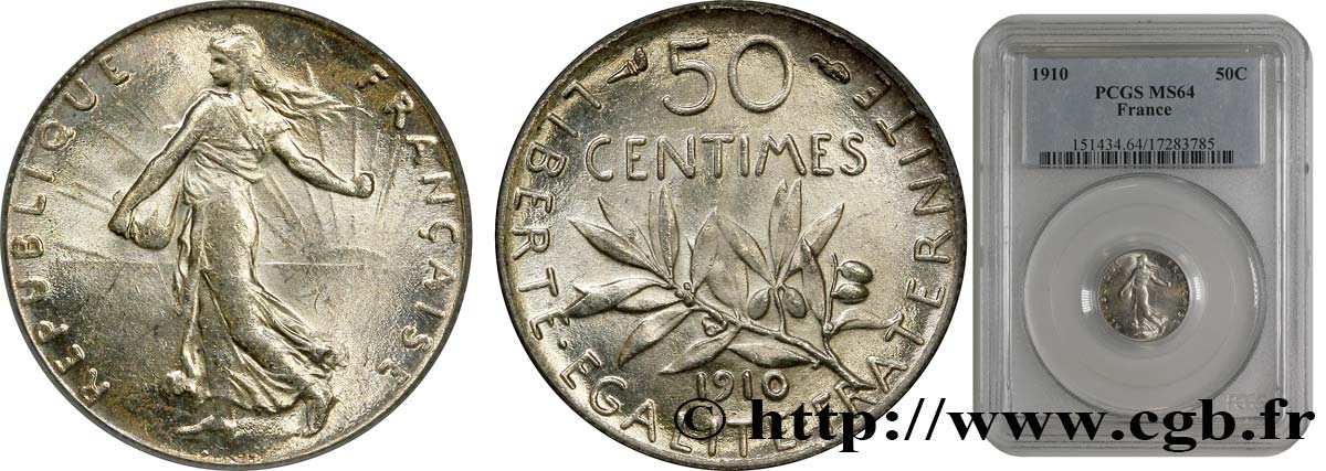 50 centimes Semeuse 1910 Paris F.190/17 SUP60 