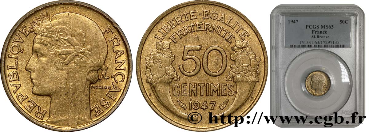 50 centimes Morlon 1947 Paris F.192/19 MS63 PCGS