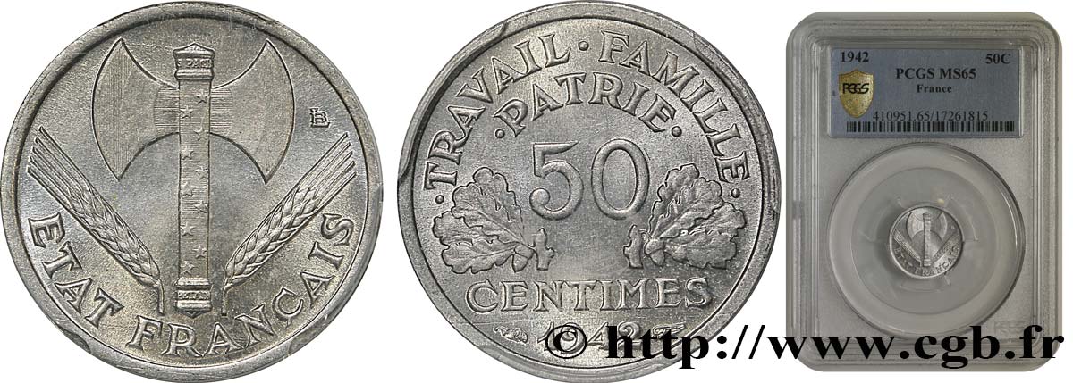 50 centimes Francisque, lourde 1942  F.195/3 SPL64 