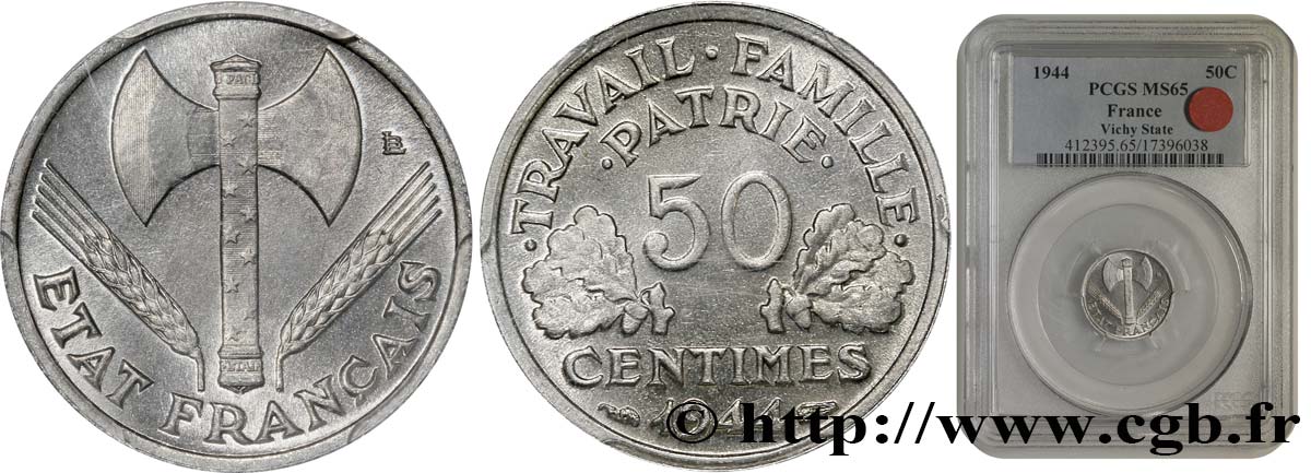 50 centimes Francisque, légère 1944  F.196/4 ST65 