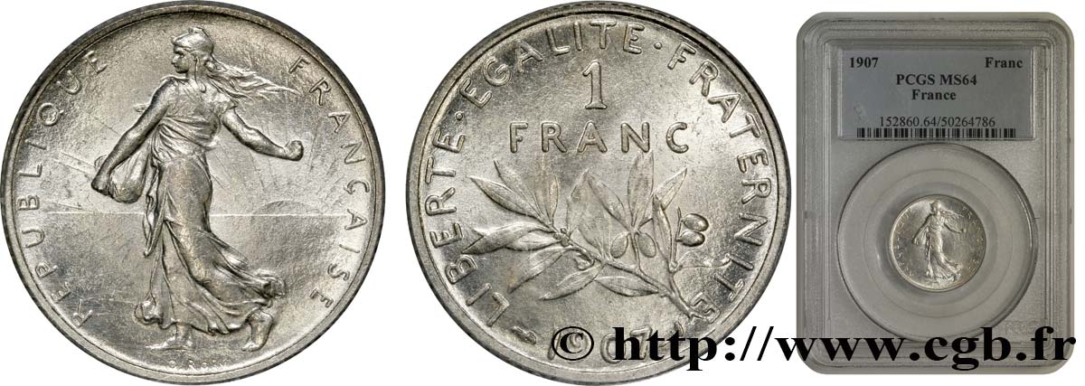 1 franc Semeuse 1907  F.217/12 MS64 PCGS