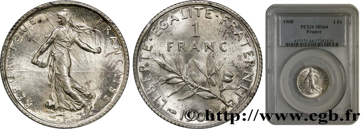 1 franc Semeuse 1908 Paris F.217/13 SPL64 PCGS