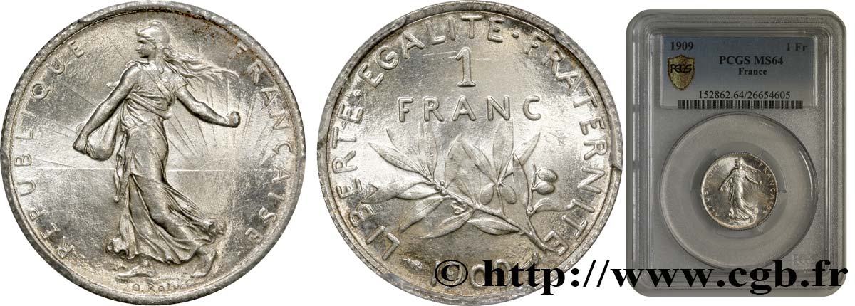 1 franc Semeuse 1909 Paris F.217/14 SPL64 PCGS