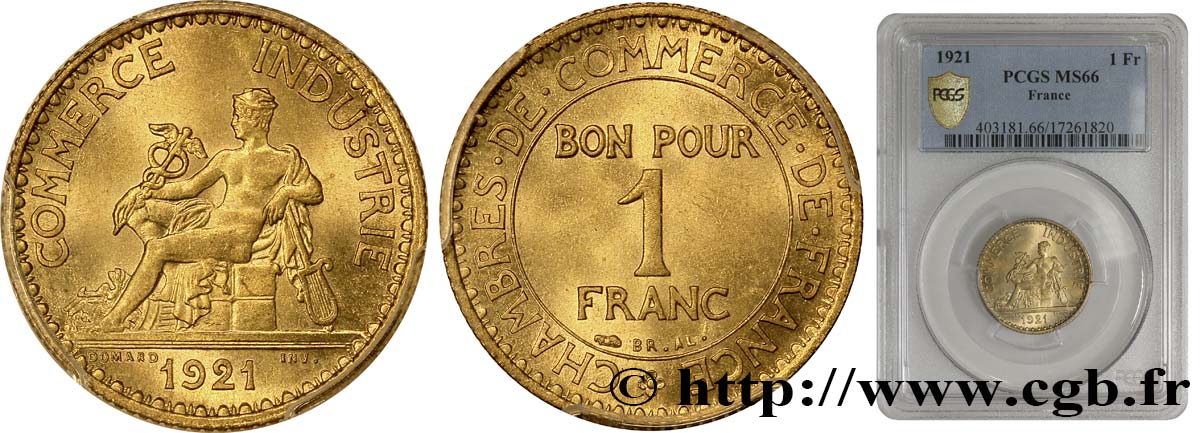 1 franc Chambres de Commerce 1921 Paris F.218/3 FDC66 PCGS