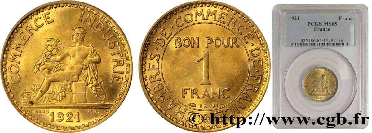 1 franc Chambres de Commerce 1921 Paris F.218/3 FDC65 PCGS