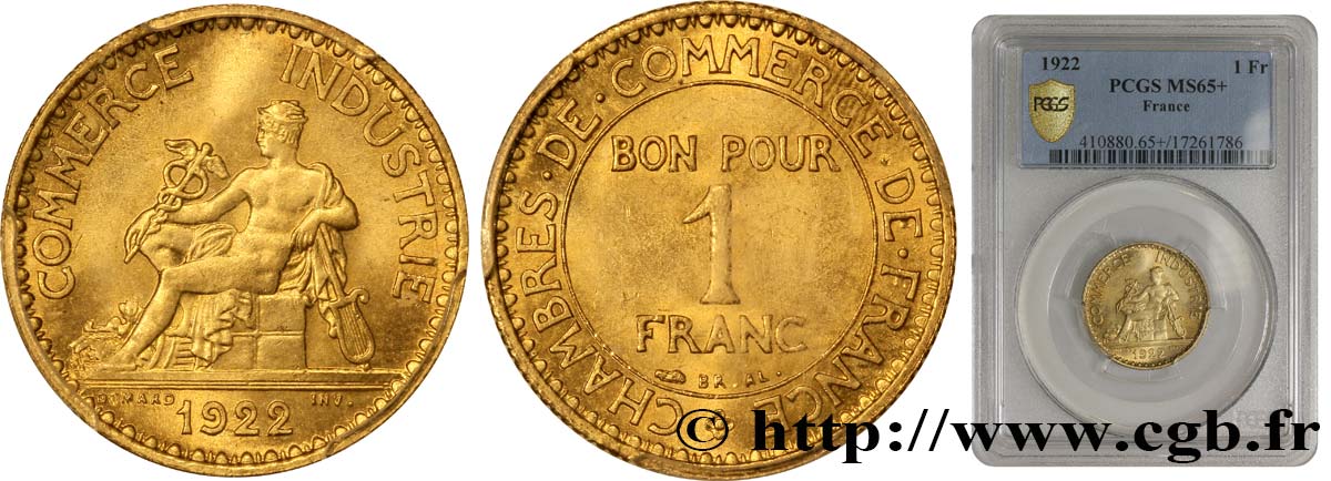 1 franc Chambres de Commerce 1922 Paris F.218/4 MS65 PCGS