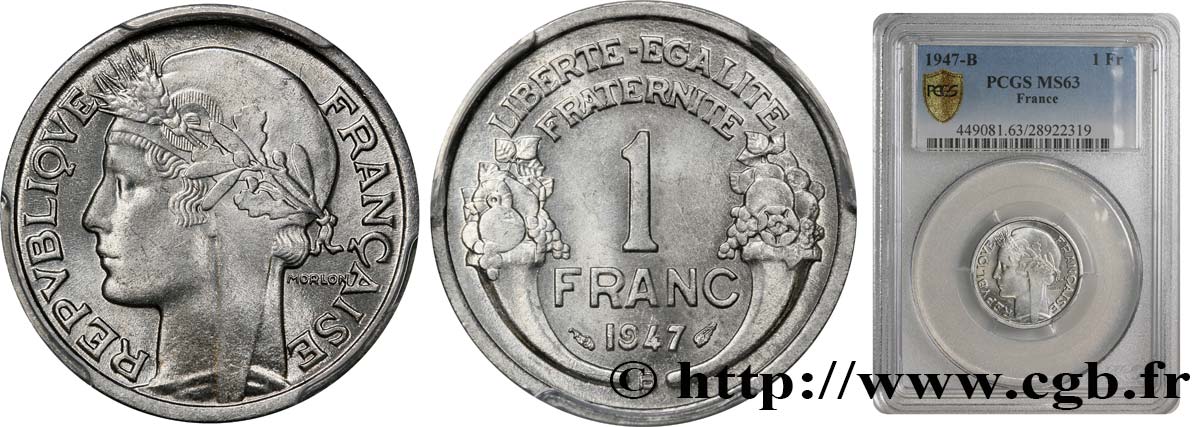 1 franc Morlon, légère 1947 Beaumont-Le-Roger F.221/12 MS63 PCGS