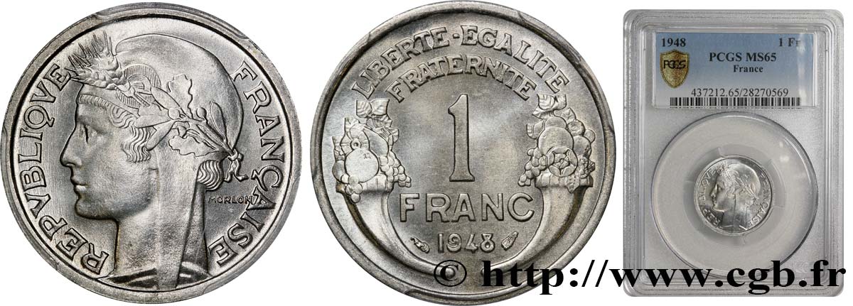 1 franc Morlon, légère 1948  F.221/13 ST65 PCGS