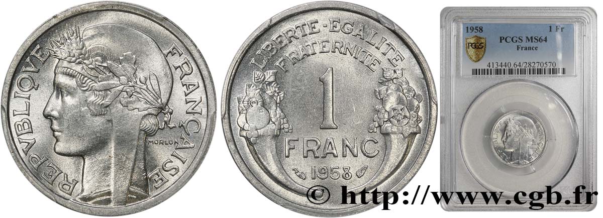 1 franc Morlon, légère 1958  F.221/21 MS63 