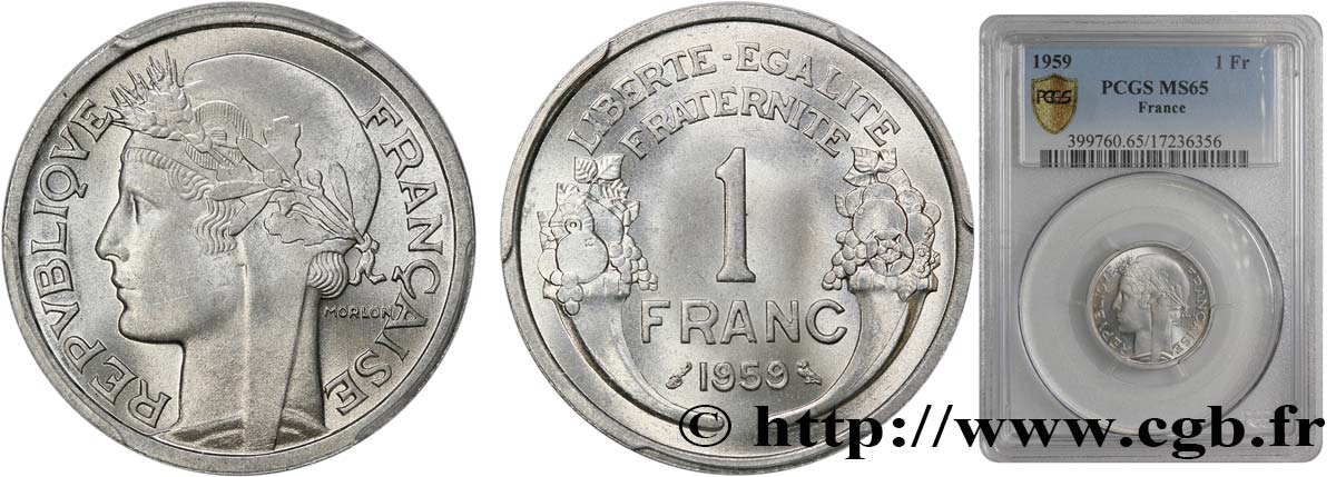 1 franc Morlon, légère 1959  F.221/23 MS65 