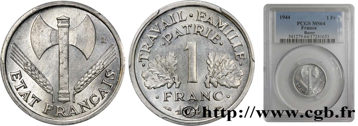 1 franc Francisque, légère 1944  F.223/5 MS64 
