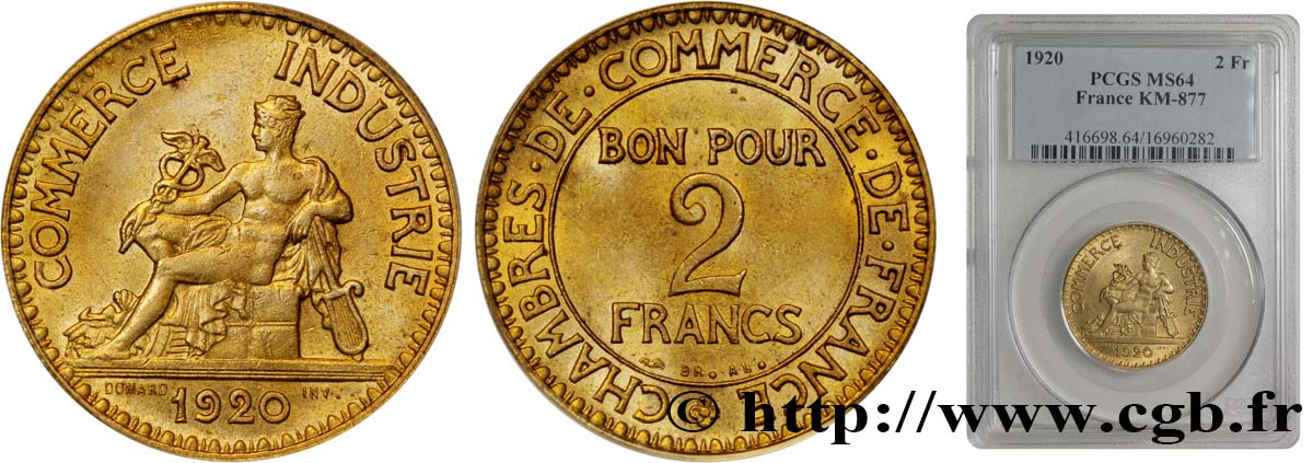 2 francs Chambres de Commerce 1920  F.267/2 fST64 PCGS