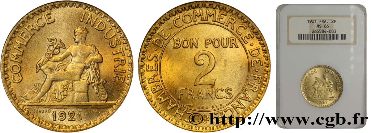 2 francs Chambres de Commerce 1921  F.267/3 MS65 