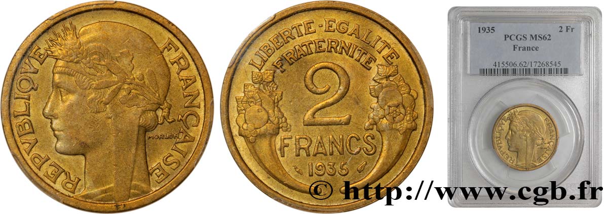 2 francs Morlon 1935  F.268/8 SPL62 PCGS
