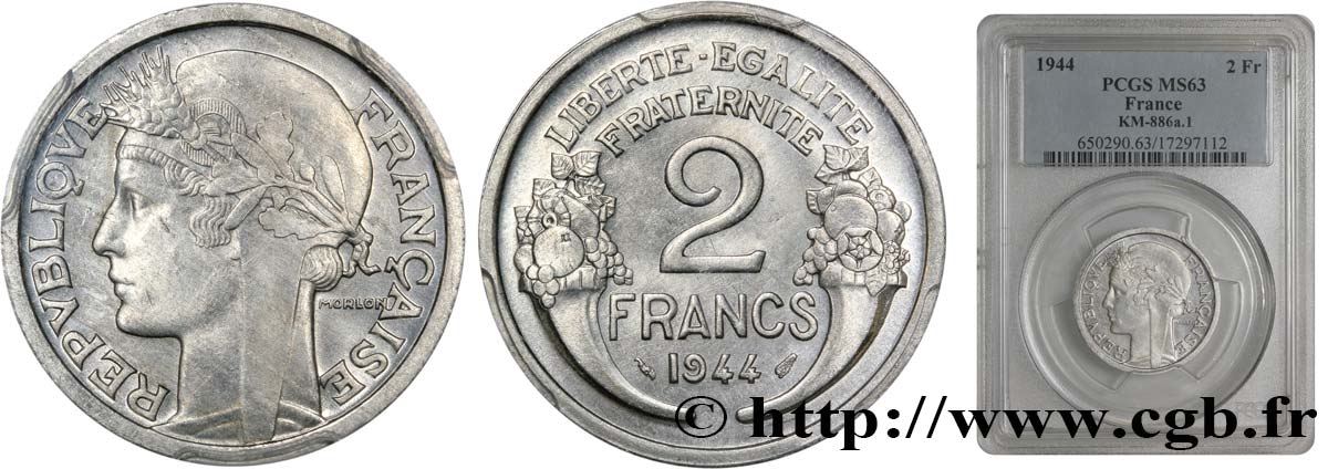 2 francs Morlon, aluminium 1944  F.269/4 SUP60 
