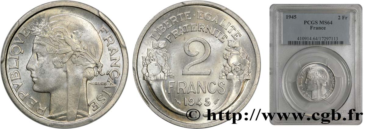 2 francs Morlon, aluminium 1945  F.269/5 MS64 