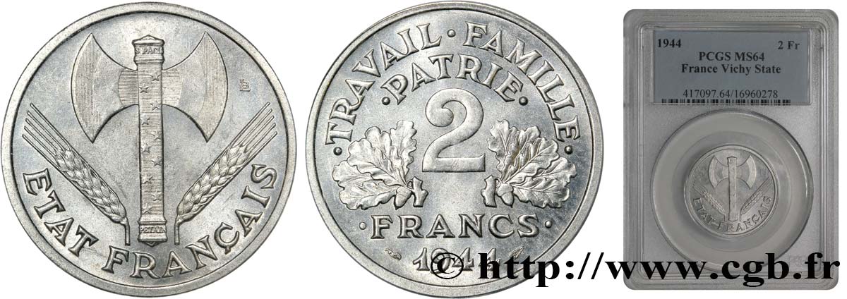 2 francs Francisque 1944  F.270/4 MS60 
