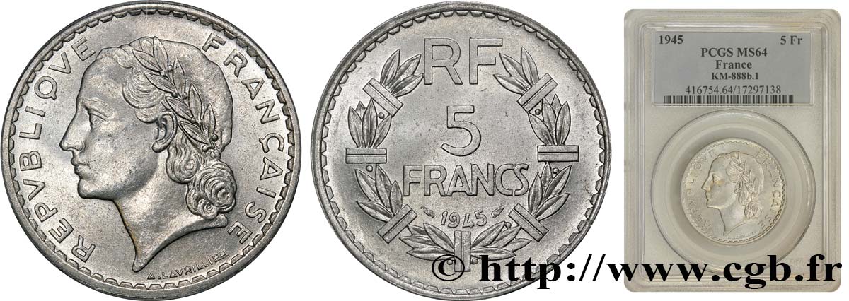 5 francs Lavrillier, aluminium 1945  F.339/3 SPL62 