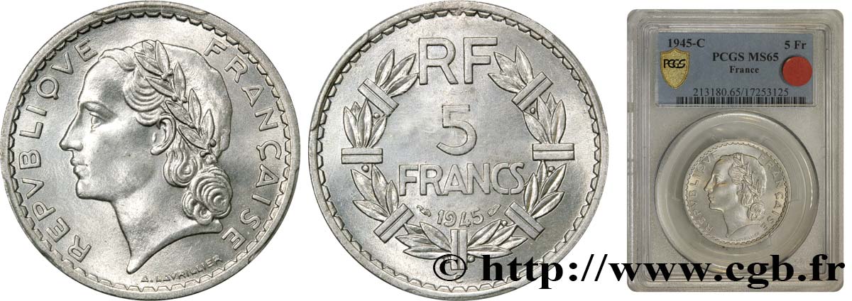 5 francs Lavrillier, aluminium 1945 Castelsarrasin F.339/5 ST65 