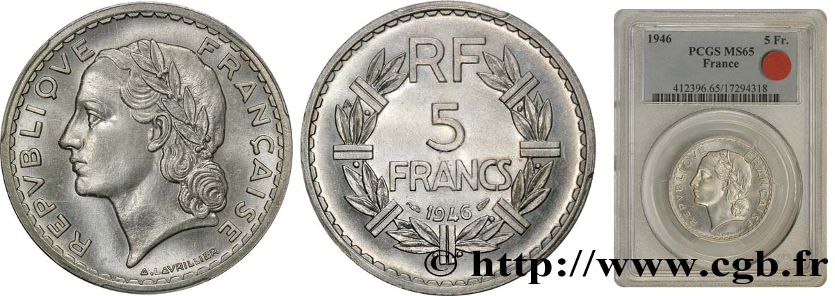 5 francs Lavrillier, aluminium 1946  F.339/6 ST65 