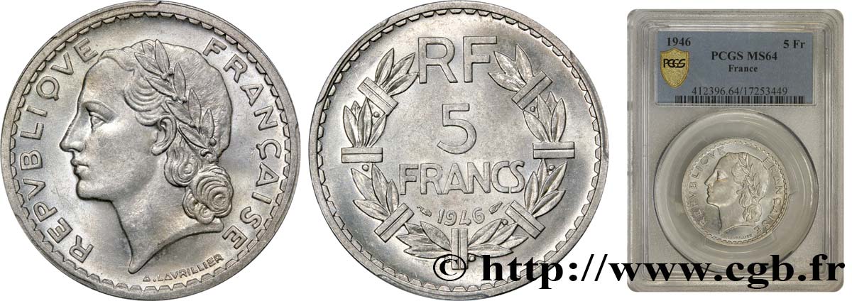 5 francs Lavrillier, aluminium 1946  F.339/6 SPL63 