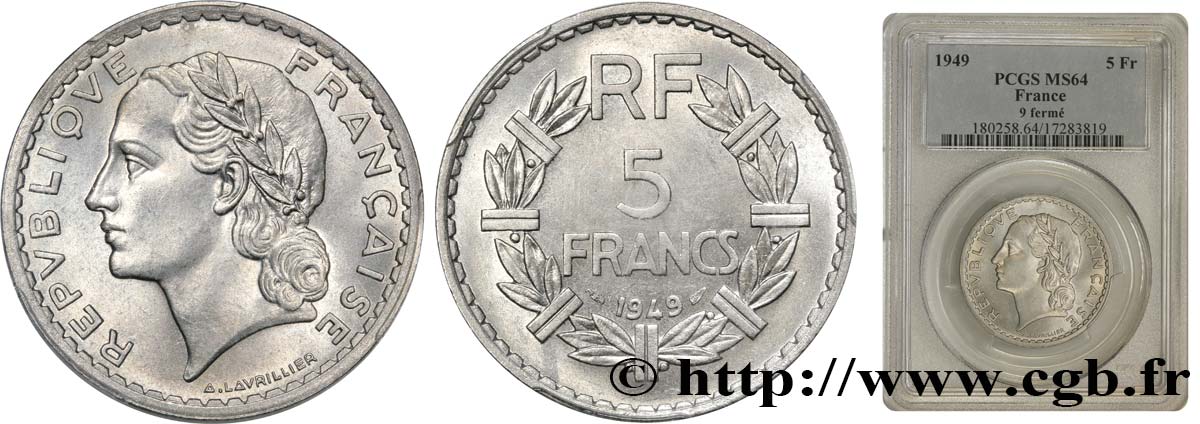 5 francs Lavrillier, aluminium 1949  F.339/17 MS63 