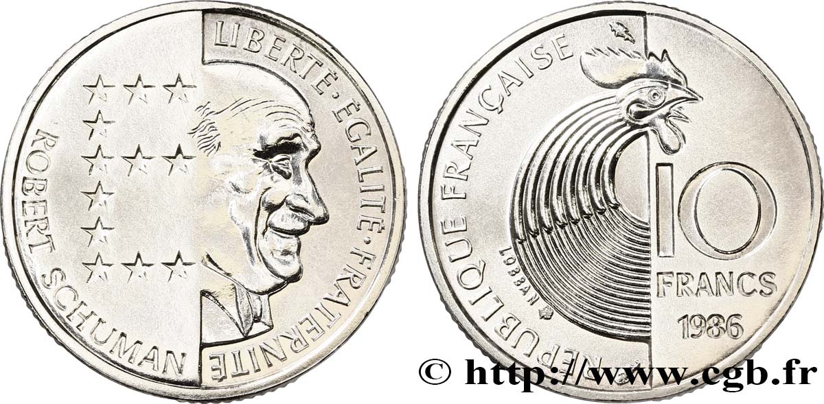Brillant Universel argent 10 francs Robert Schuman 1986 Paris F5.1303 3 MS65 