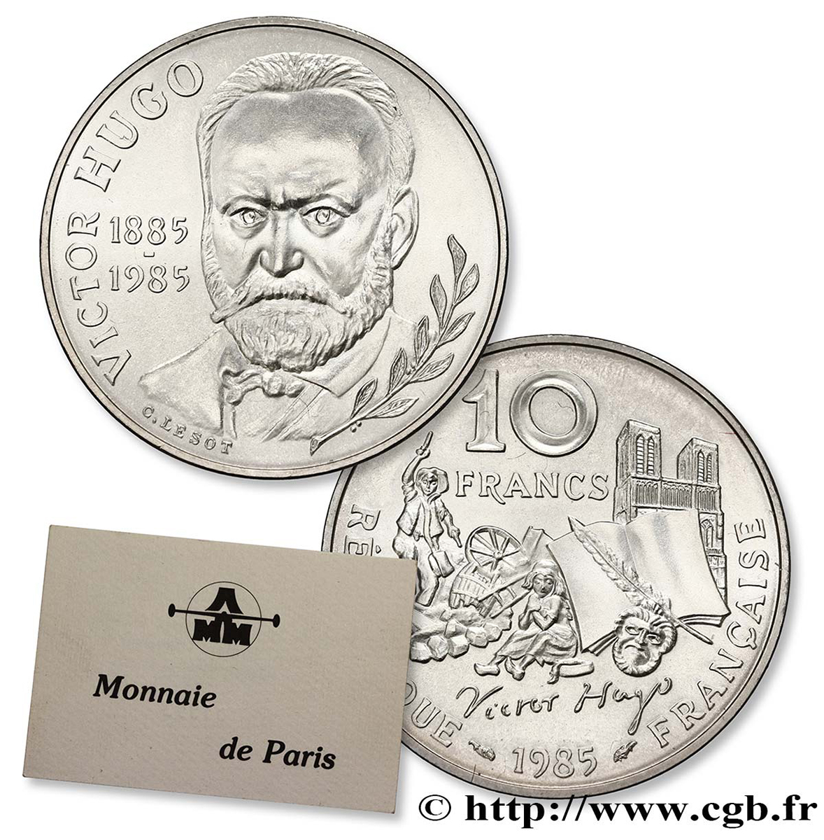 Brillant Universel argent 10 francs Victor Hugo 1985 Paris F5.1300 2 MS68 