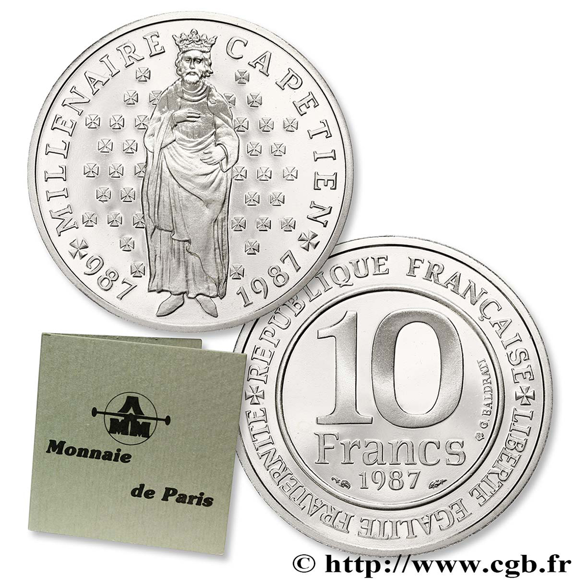 Belle Épreuve argent 10 francs Millénaire capétien  1987  F5.1301  3 MS68 