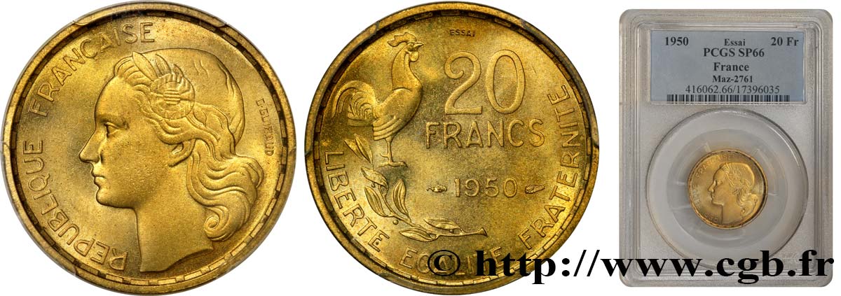 Essai de 20 francs G. Guiraud 1950 Paris F.402/1 MS66 PCGS