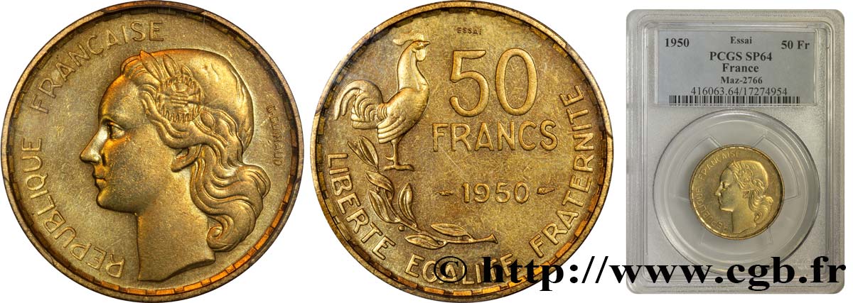 Essai de 50 francs Guiraud 1950 Paris F.425/1 SC64 PCGS
